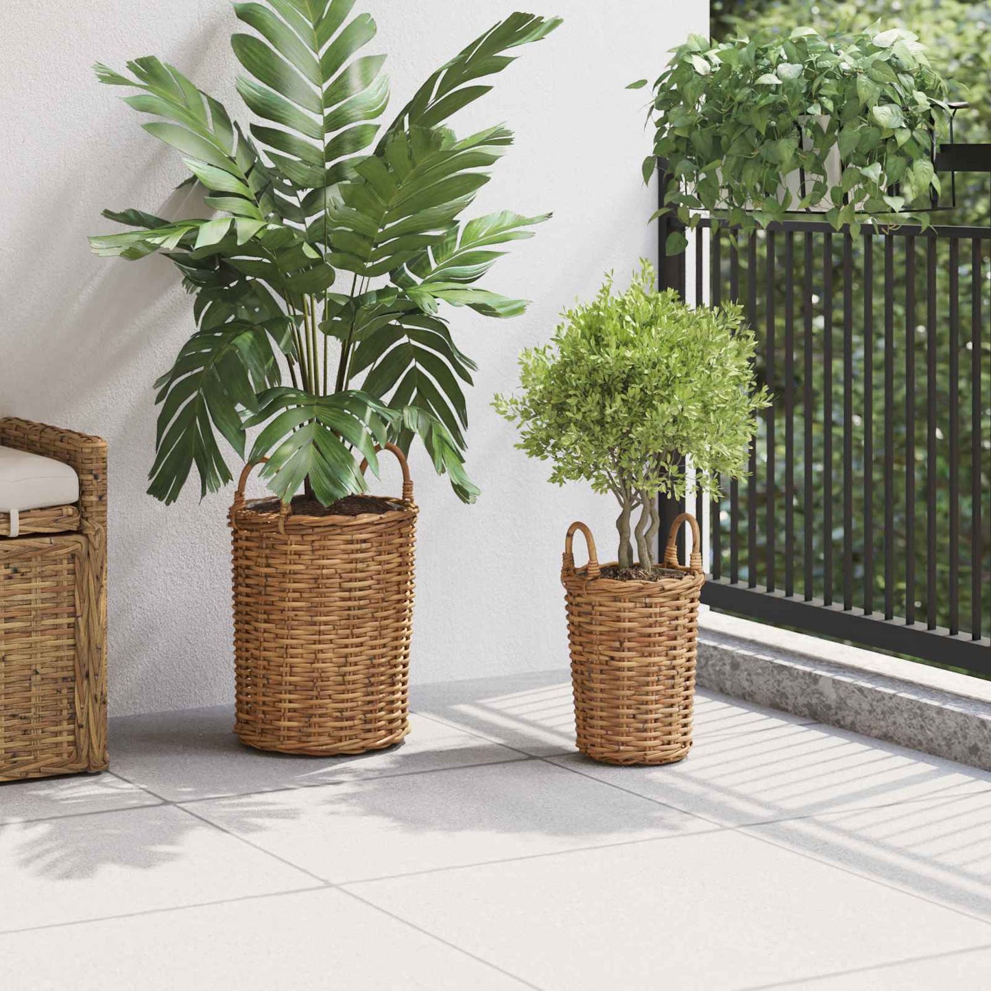Plantmand met opslag 2 pcs Bruin Kubu Rattan