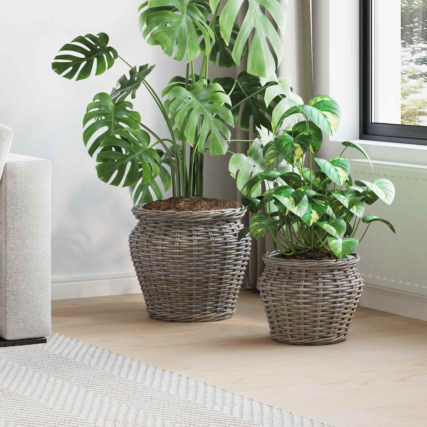Plantenmand met opslag 2 pcs Grijs Lacak Riet