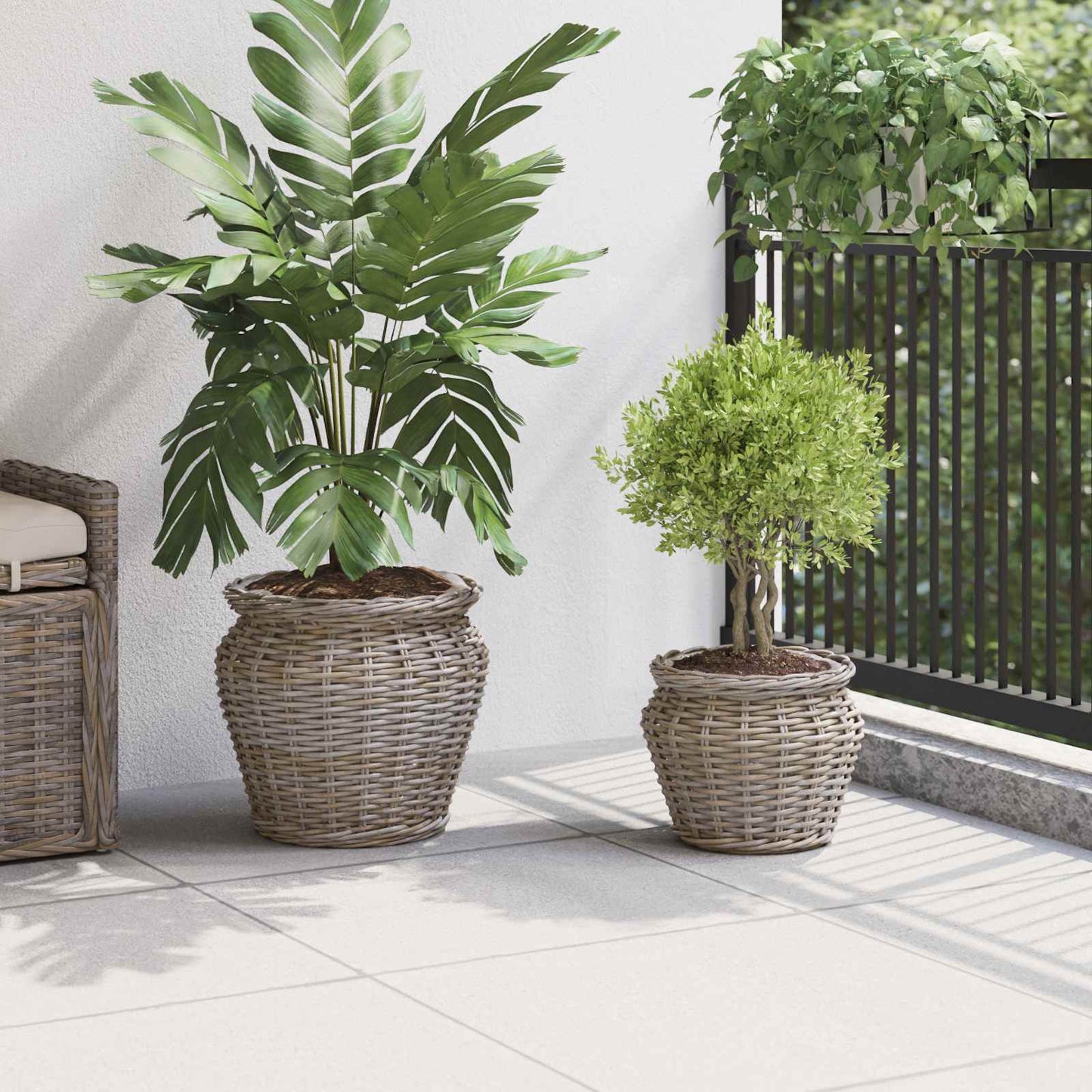 Plantenmand met opslag 2 pcs Grijs Lacak Riet