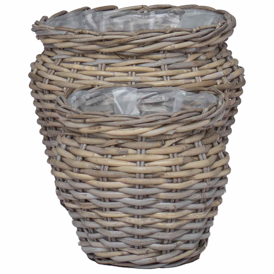 Plantenmand met opslag 2 pcs Grijs Lacak Riet