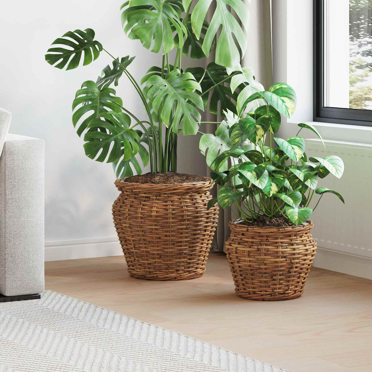 Plantenmand met opslag 2 pcs Bruin Lacak Riet