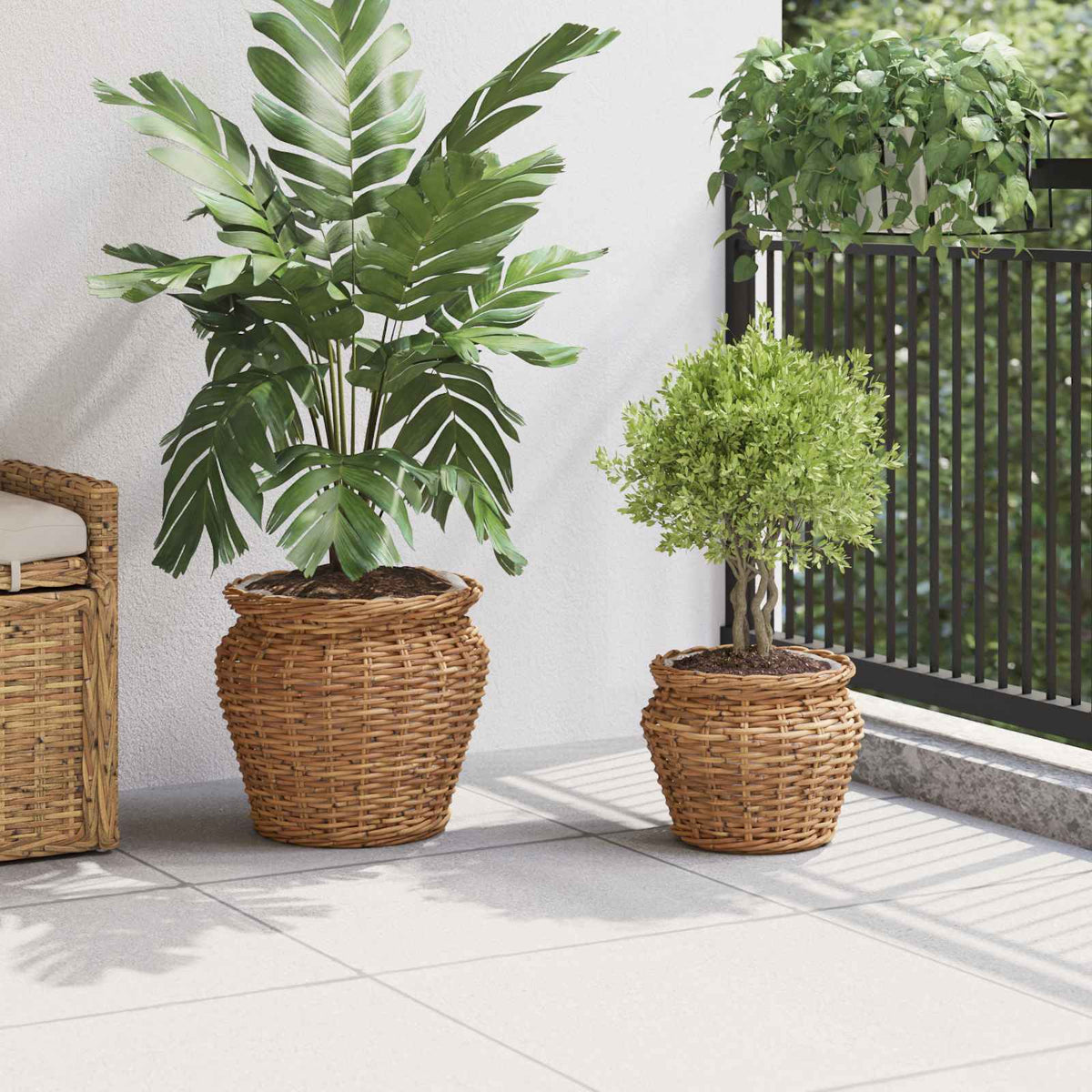 Plantenmand met opslag 2 pcs Bruin Lacak Riet