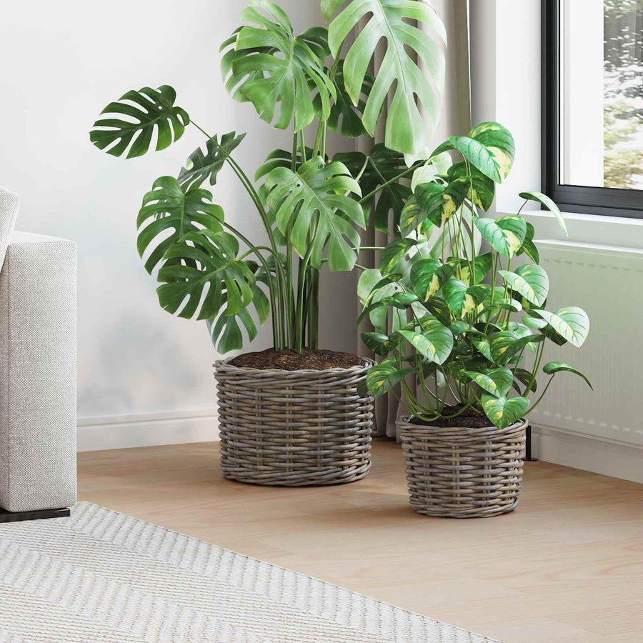 Bloempot Mand met opslag 2 pcs Grijs Kubu Rattan