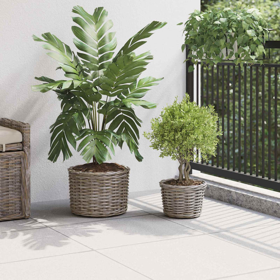 Bloempot Mand met opslag 2 pcs Grijs Kubu Rattan