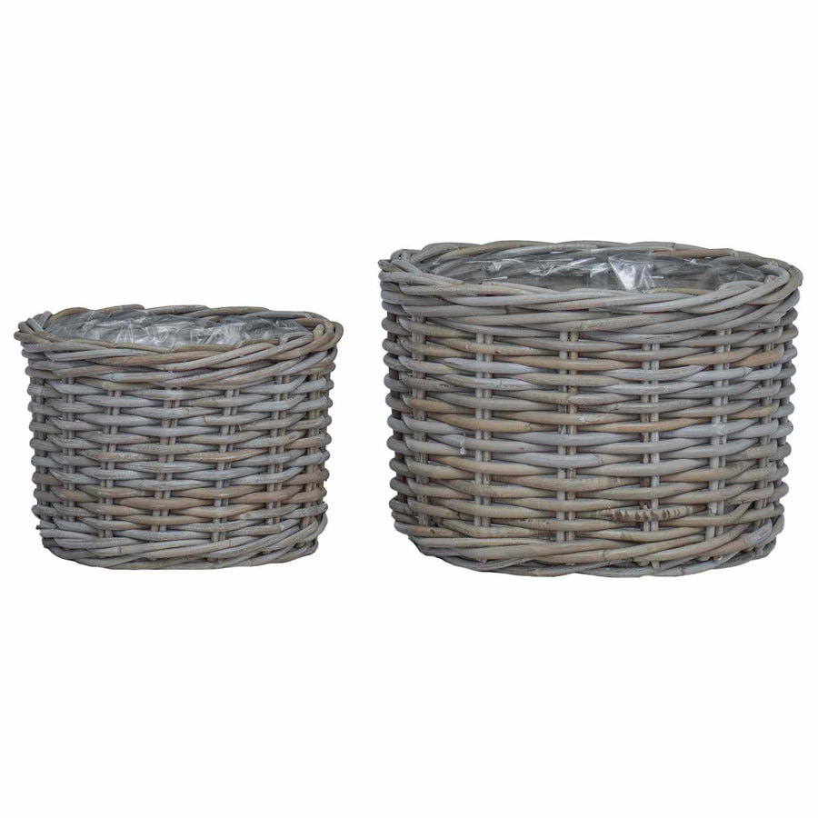 Bloempot Mand met opslag 2 pcs Grijs Kubu Rattan