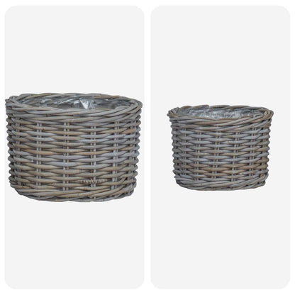 Bloempot Mand met opslag 2 pcs Grijs Kubu Rattan