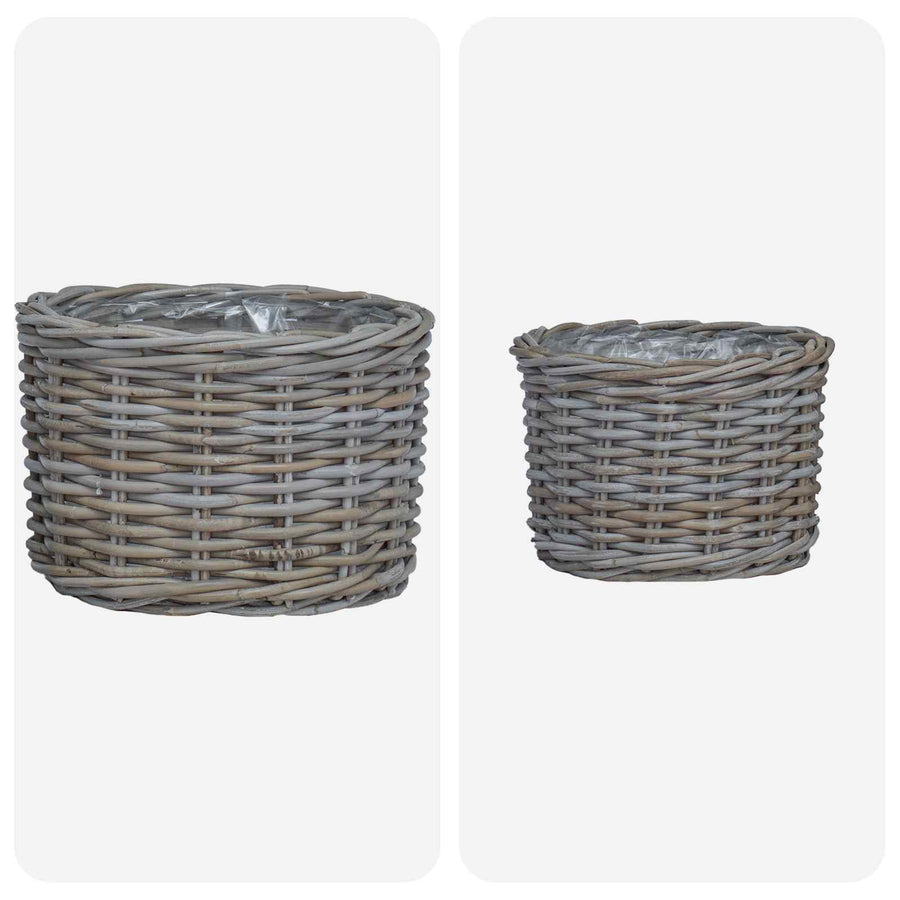 Bloempot Mand met opslag 2 pcs Grijs Kubu Rattan