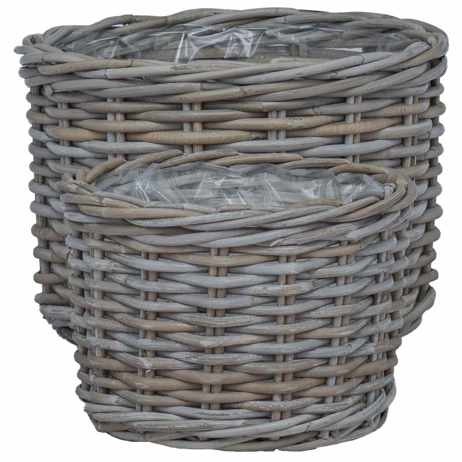 Bloempot Mand met opslag 2 pcs Grijs Kubu Rattan
