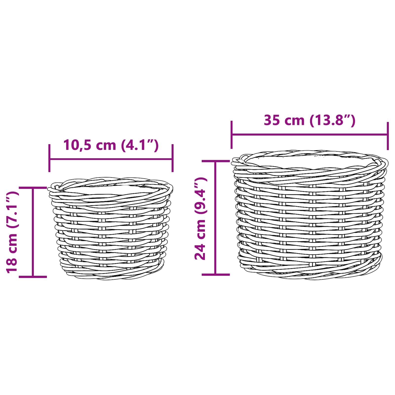 Bloempot Mand met opslag 2 pcs Grijs Kubu Rattan