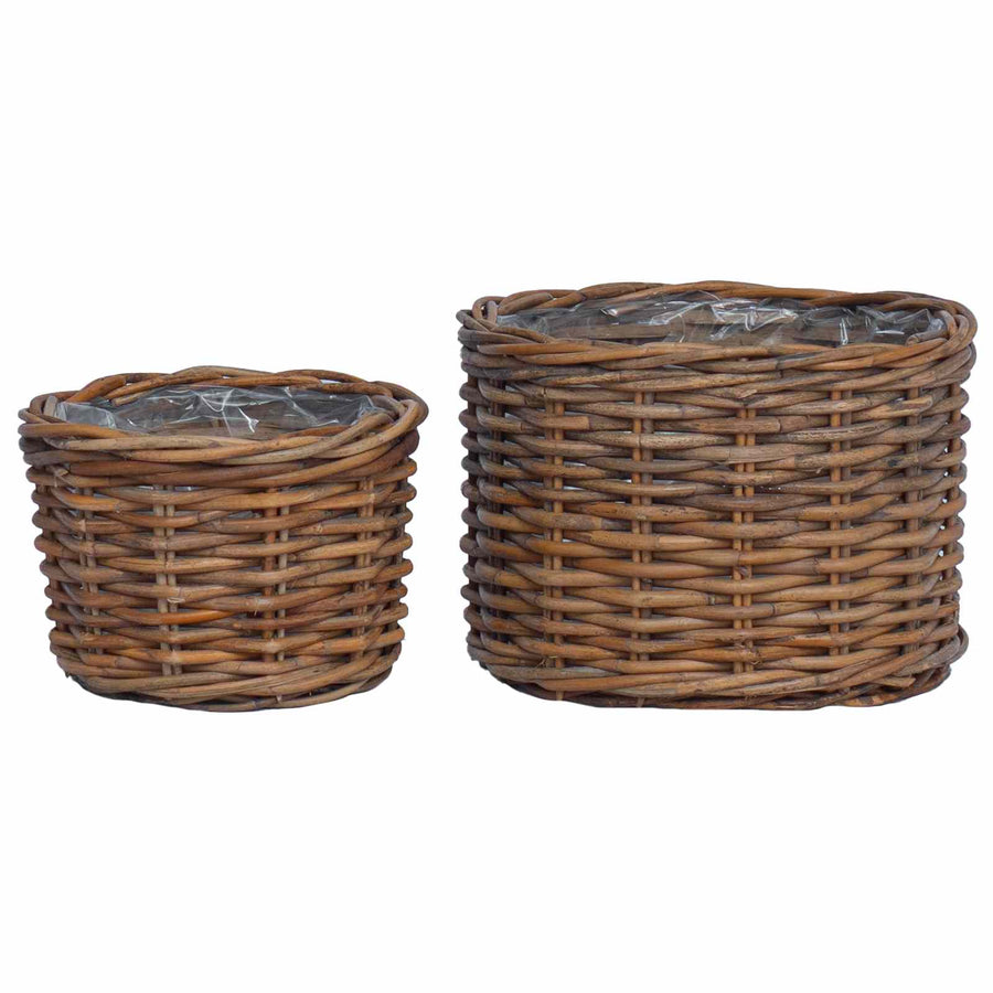 Bloempot Mand met opslag 2 pcs Bruin Kubu Rattan