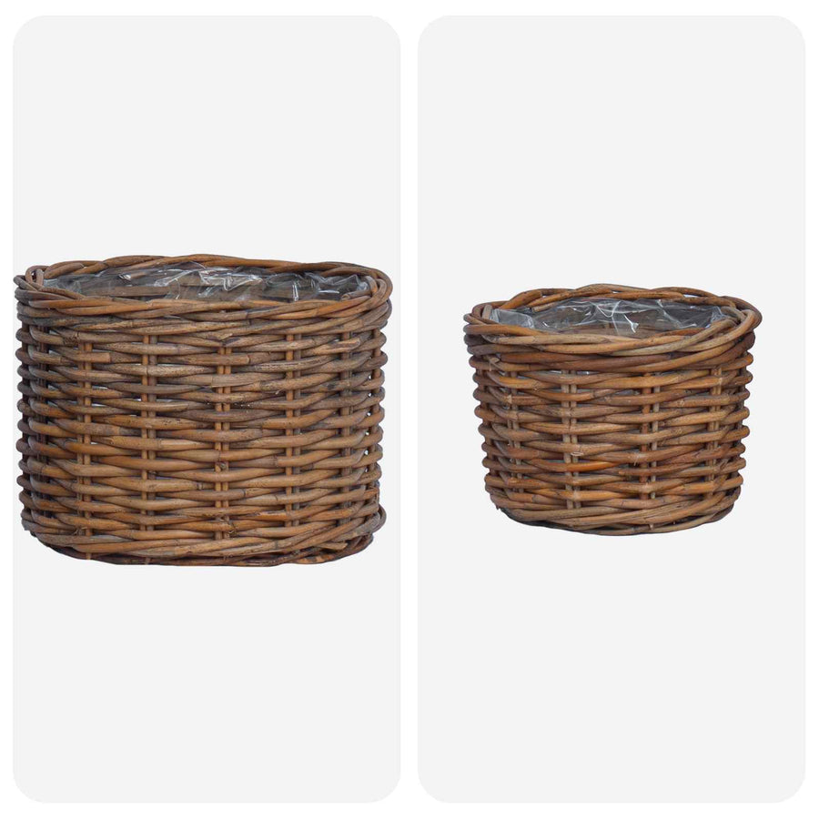 Bloempot Mand met opslag 2 pcs Bruin Kubu Rattan
