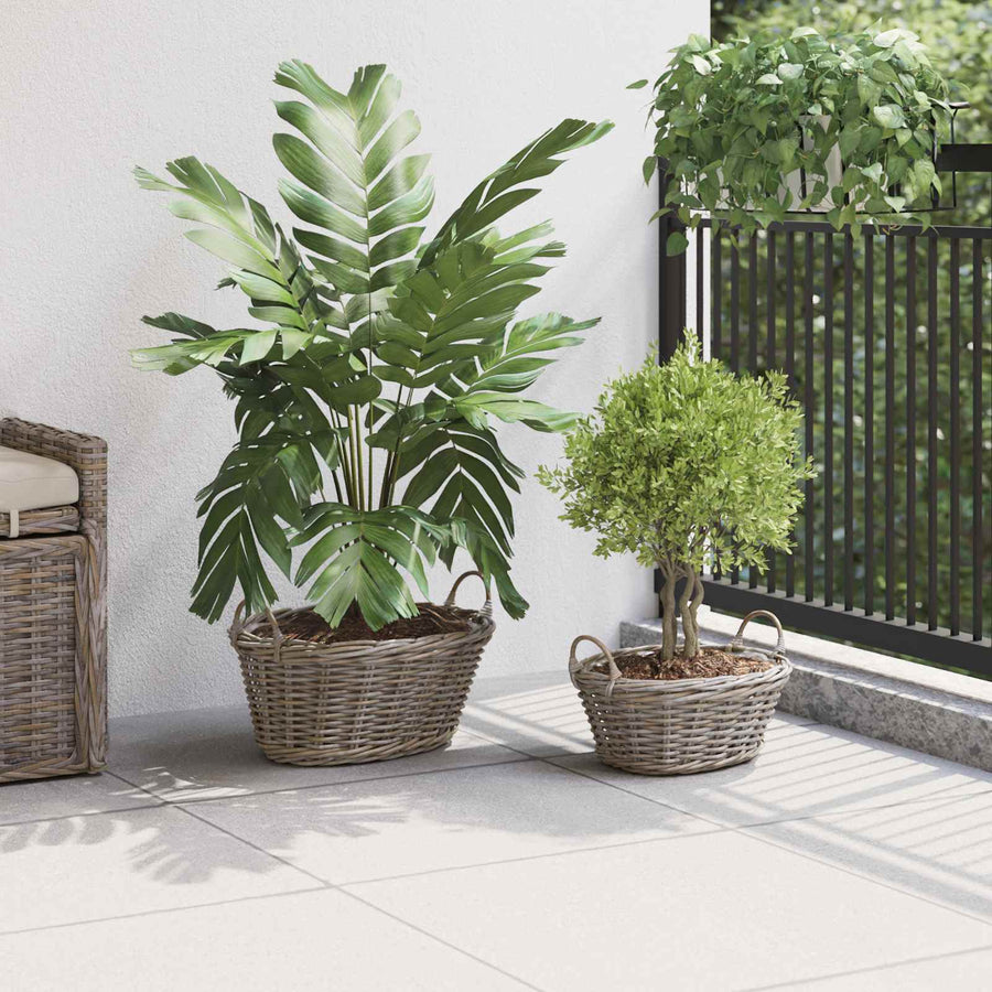Plantenmand met opslag 2 pcs Grijs Lacak Riet