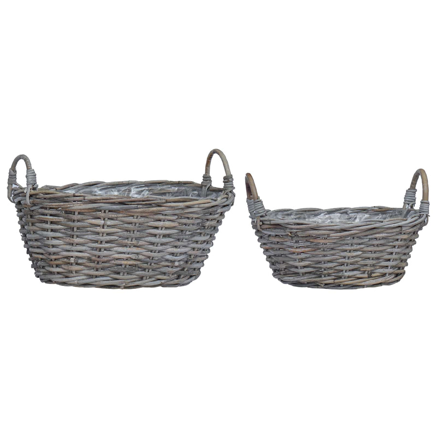 Plantenmand met opslag 2 pcs Grijs Lacak Riet