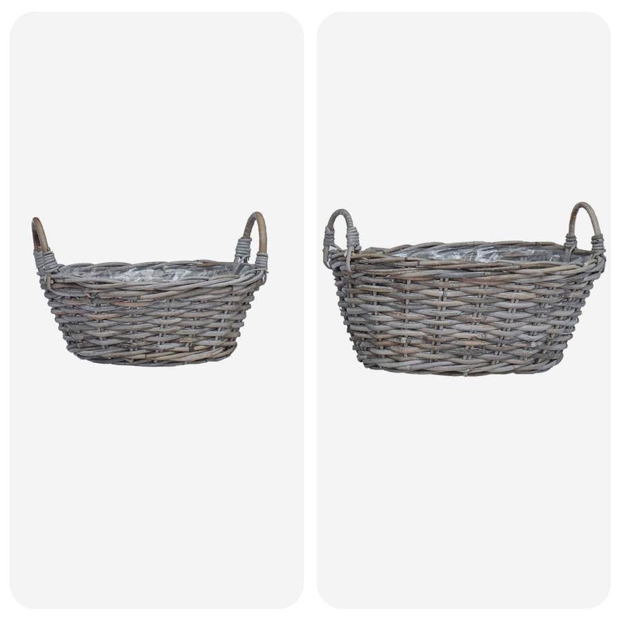 Plantenmand met opslag 2 pcs Grijs Lacak Riet