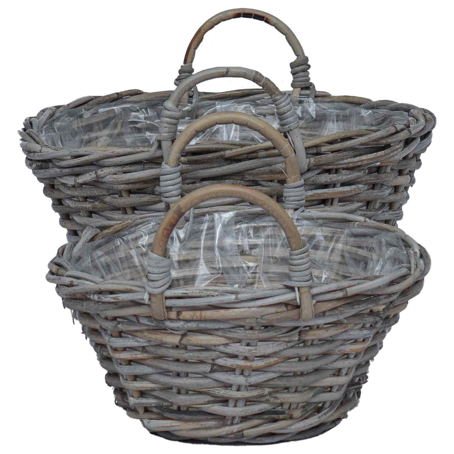 Plantenmand met opslag 2 pcs Grijs Lacak Riet
