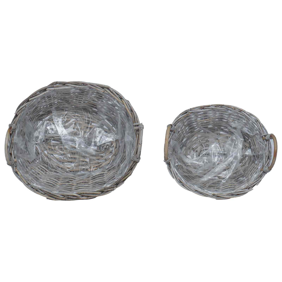 Plantenmand met opslag 2 pcs Grijs Lacak Riet