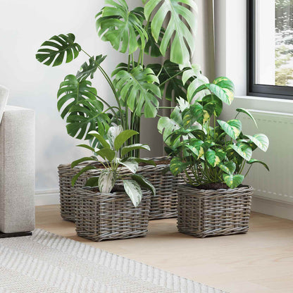Plantenmand met opslag 3 pcs Grijs Kubu Rattan