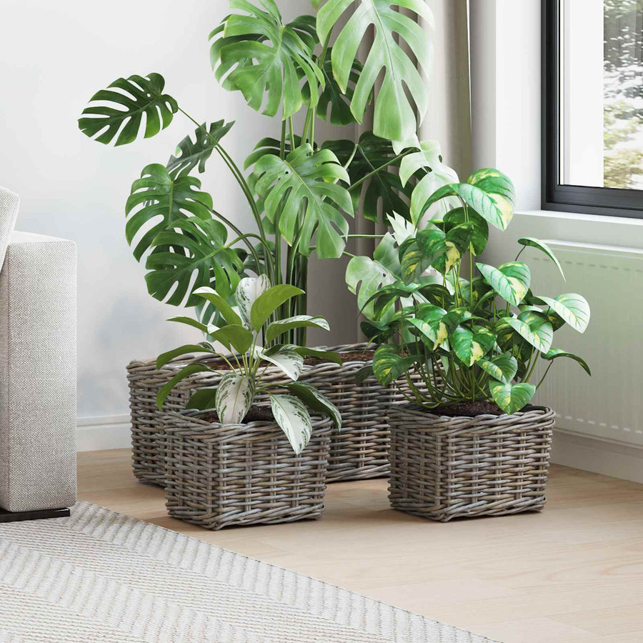Plantenmand met opslag 3 pcs Grijs Kubu Rattan