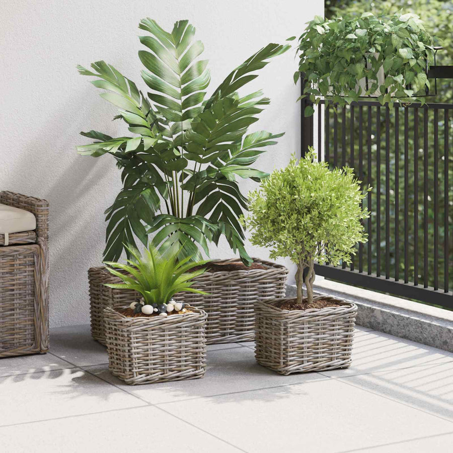 Plantenmand met opslag 3 pcs Grijs Kubu Rattan