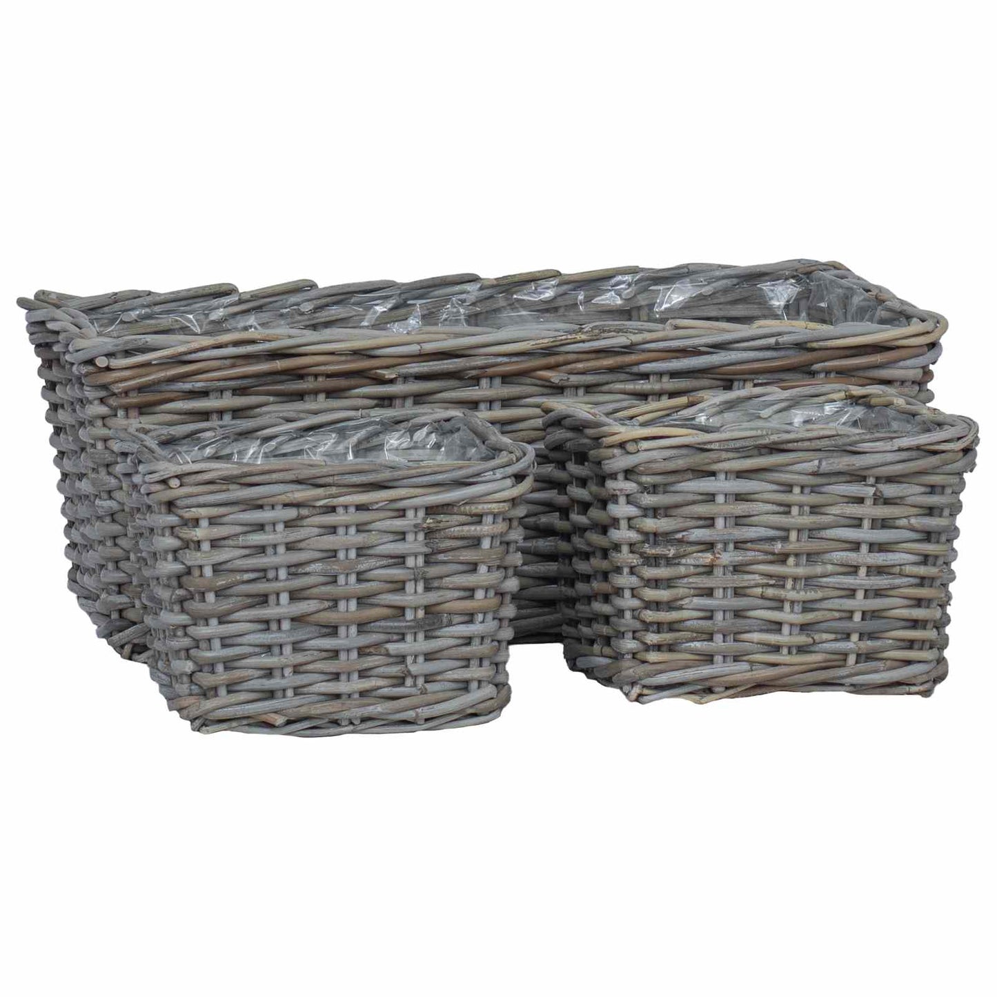 Plantenmand met opslag 3 pcs Grijs Kubu Rattan
