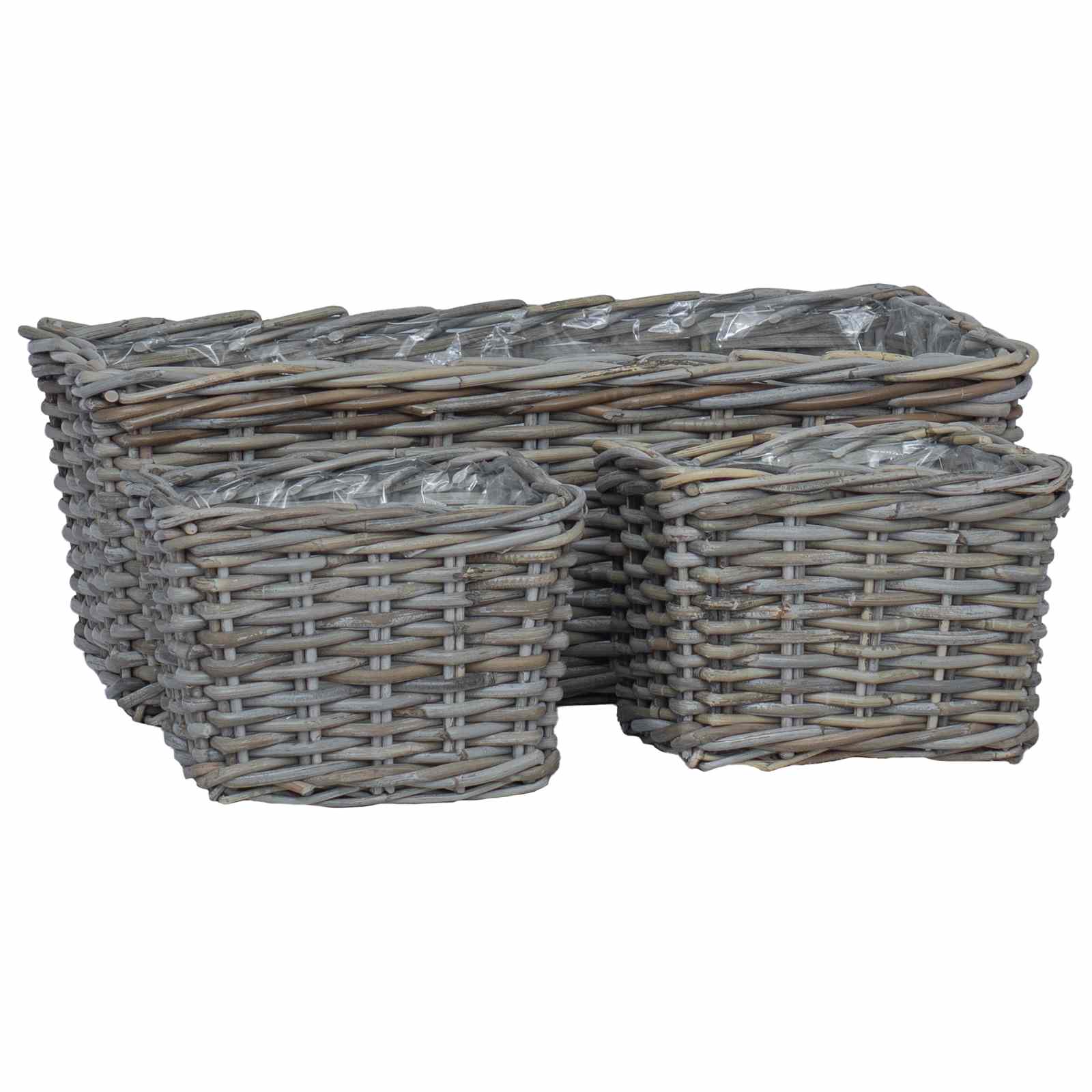 Plantenmand met opslag 3 pcs Grijs Kubu Rattan