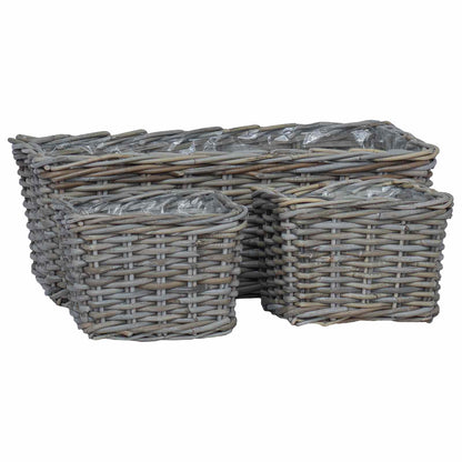 Plantenmand met opslag 3 pcs Grijs Kubu Rattan