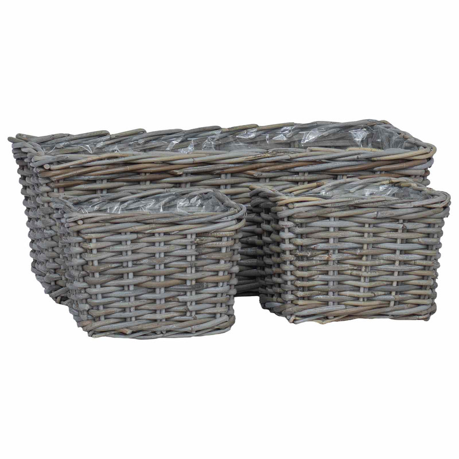 Plantenmand met opslag 3 pcs Grijs Kubu Rattan