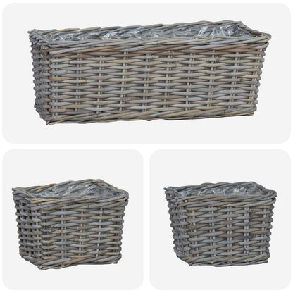 Plantenmand met opslag 3 pcs Grijs Kubu Rattan