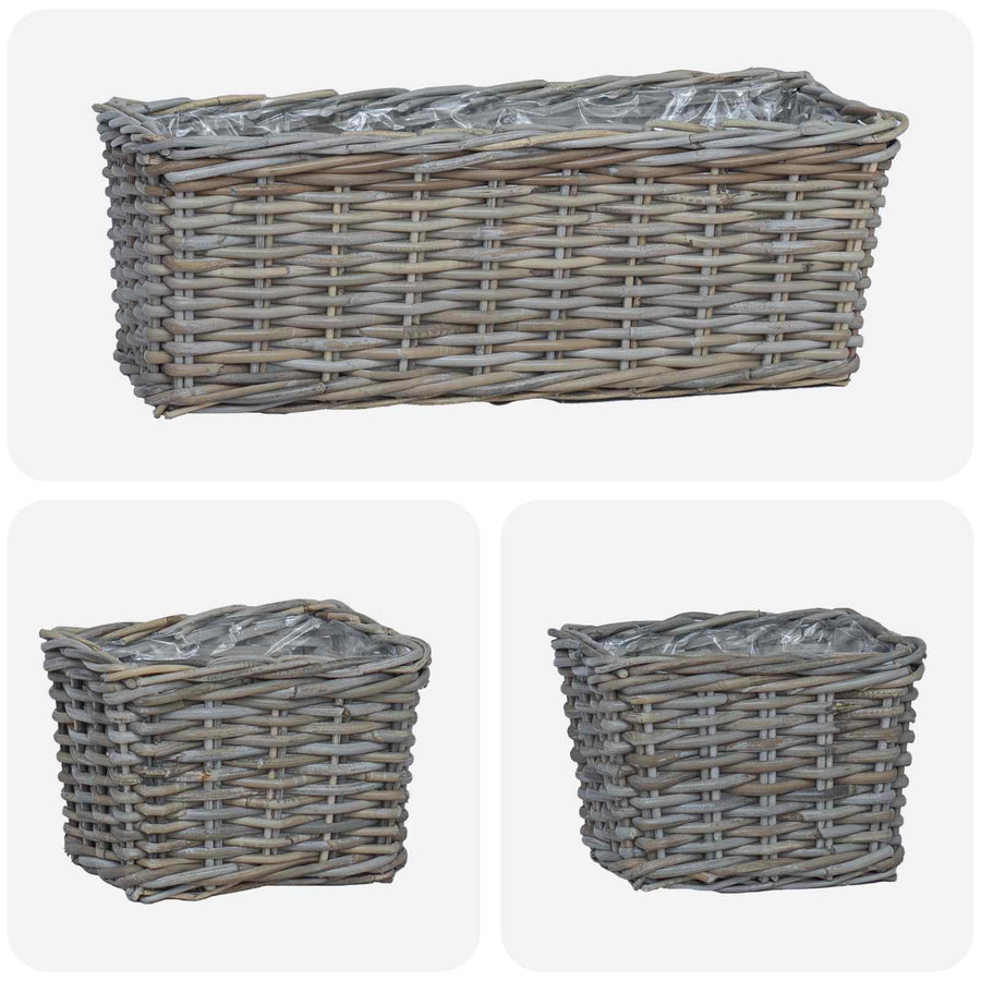 Plantenmand met opslag 3 pcs Grijs Kubu Rattan