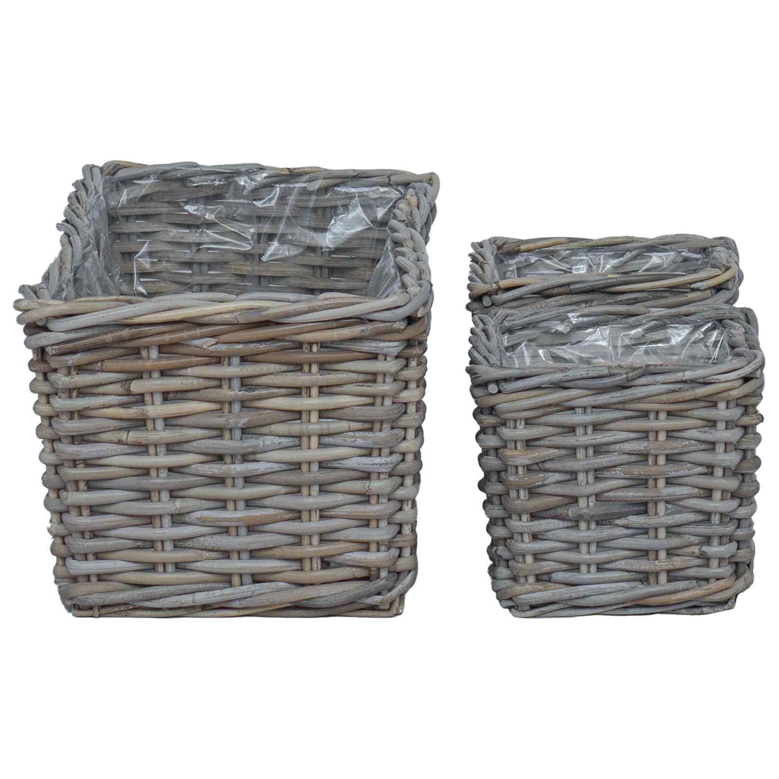 Plantenmand met opslag 3 pcs Grijs Kubu Rattan