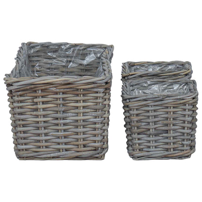 Plantenmand met opslag 3 pcs Grijs Kubu Rattan