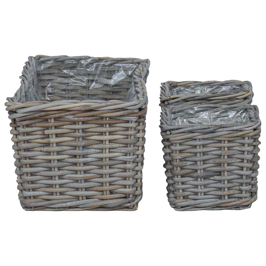 Plantenmand met opslag 3 pcs Grijs Kubu Rattan
