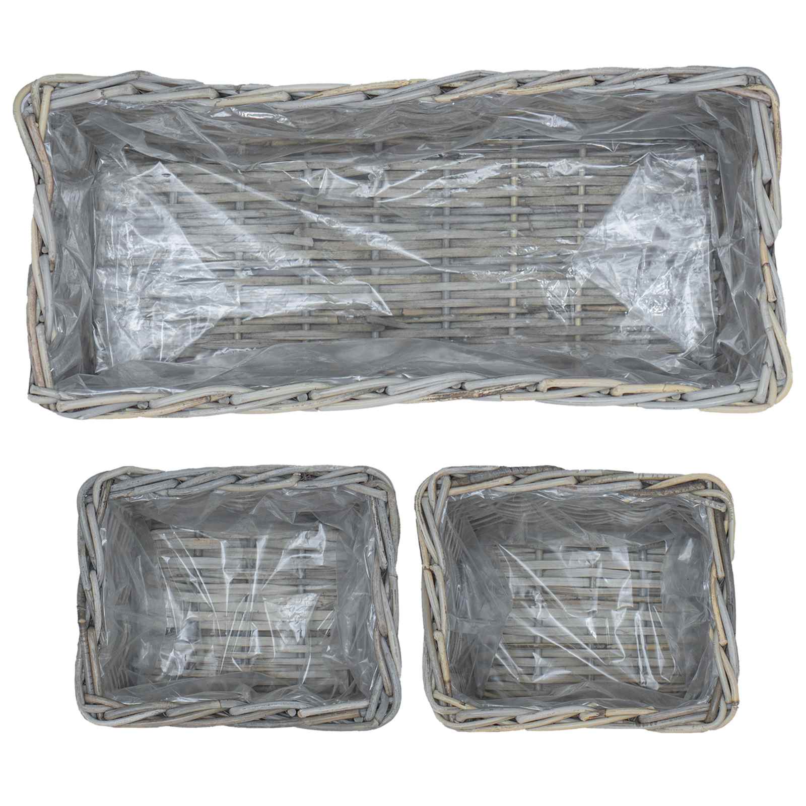 Plantenmand met opslag 3 pcs Grijs Kubu Rattan