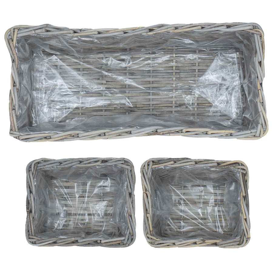 Plantenmand met opslag 3 pcs Grijs Kubu Rattan