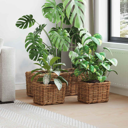 Plantenmand met opslag 3 pcs Bruin Kubu Rattan
