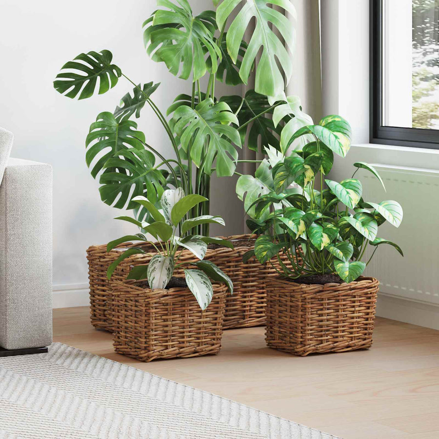 Plantenmand met opslag 3 pcs Bruin Kubu Rattan