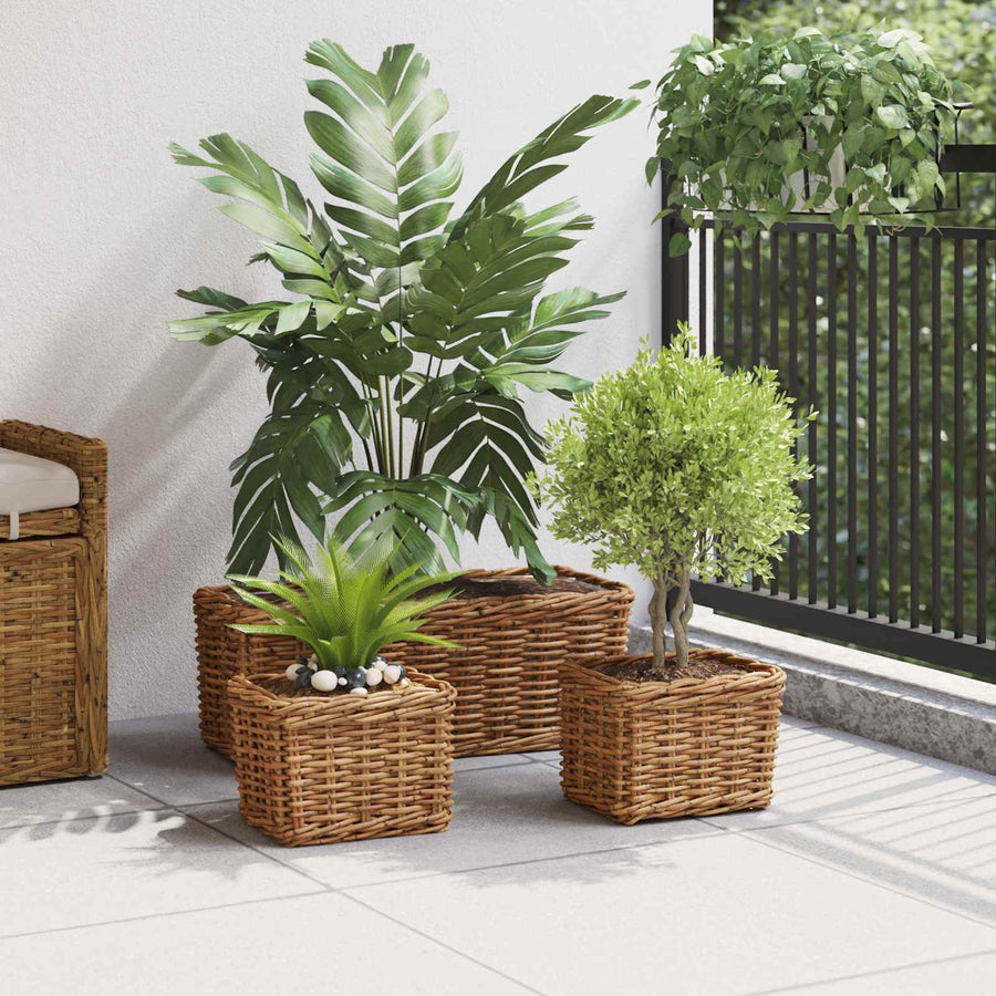 Plantenmand met opslag 3 pcs Bruin Kubu Rattan
