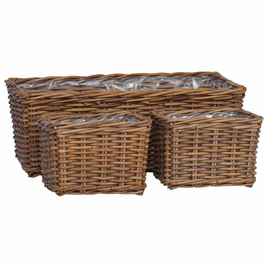 Plantenmand met opslag 3 pcs Bruin Kubu Rattan