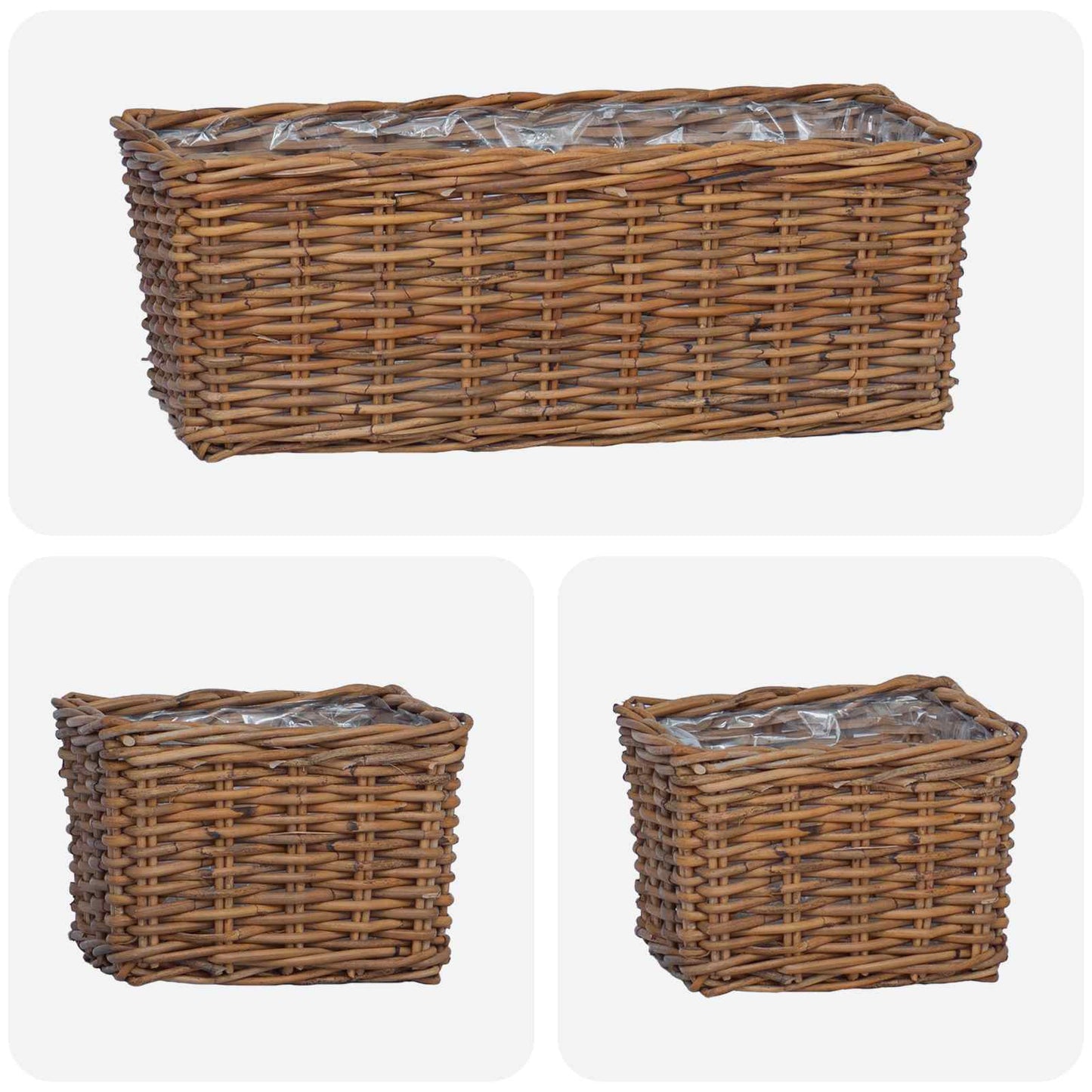 Plantenmand met opslag 3 pcs Bruin Kubu Rattan