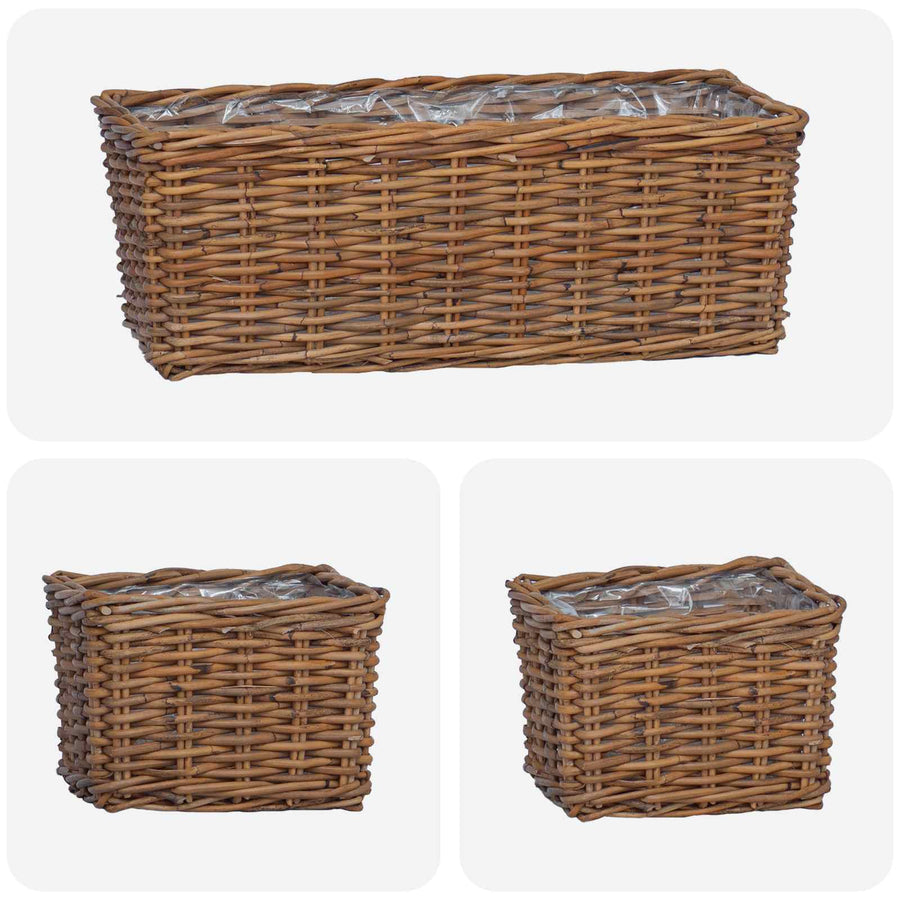 Plantenmand met opslag 3 pcs Bruin Kubu Rattan