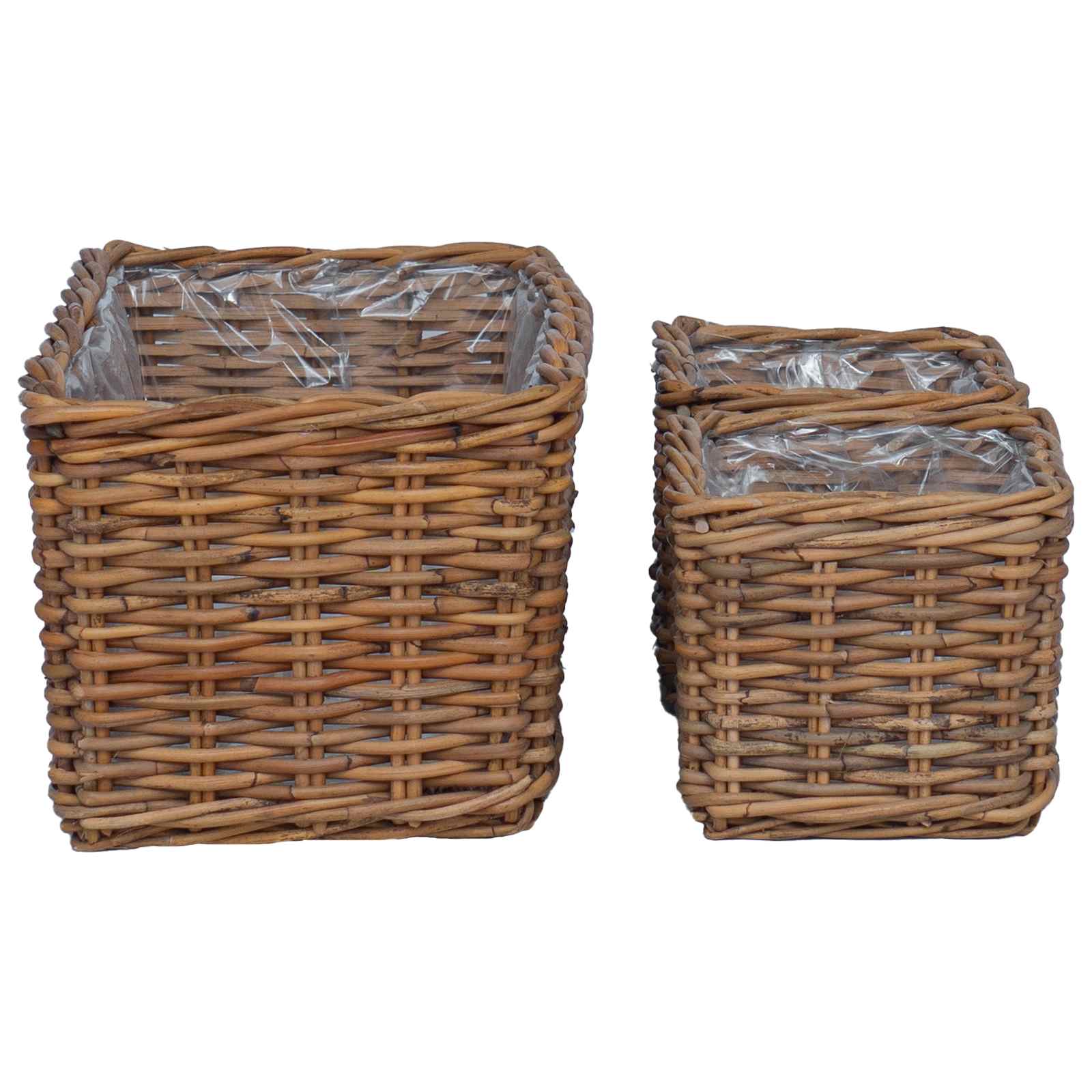 Plantenmand met opslag 3 pcs Bruin Kubu Rattan