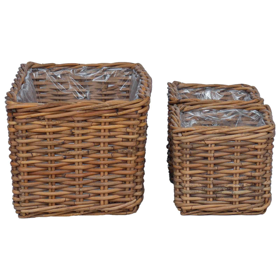Plantenmand met opslag 3 pcs Bruin Kubu Rattan