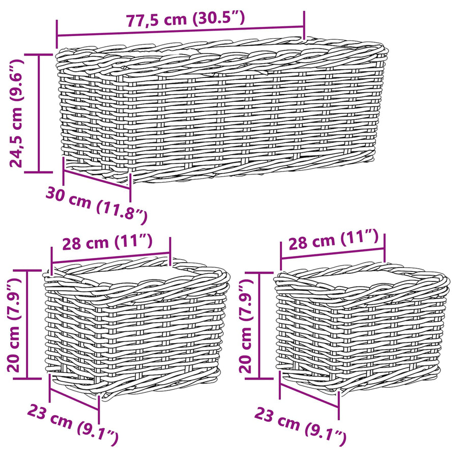 Plantenmand met opslag 3 pcs Bruin Kubu Rattan