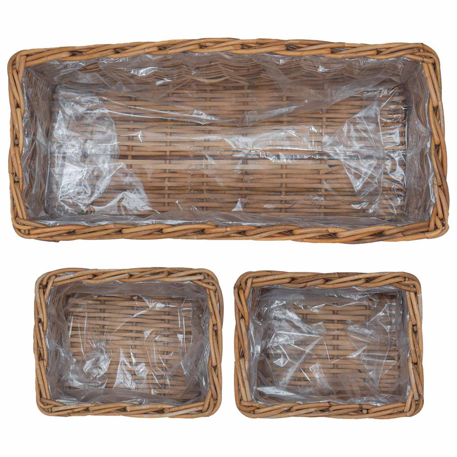 Plantenmand met opslag 3 pcs Bruin Kubu Rattan