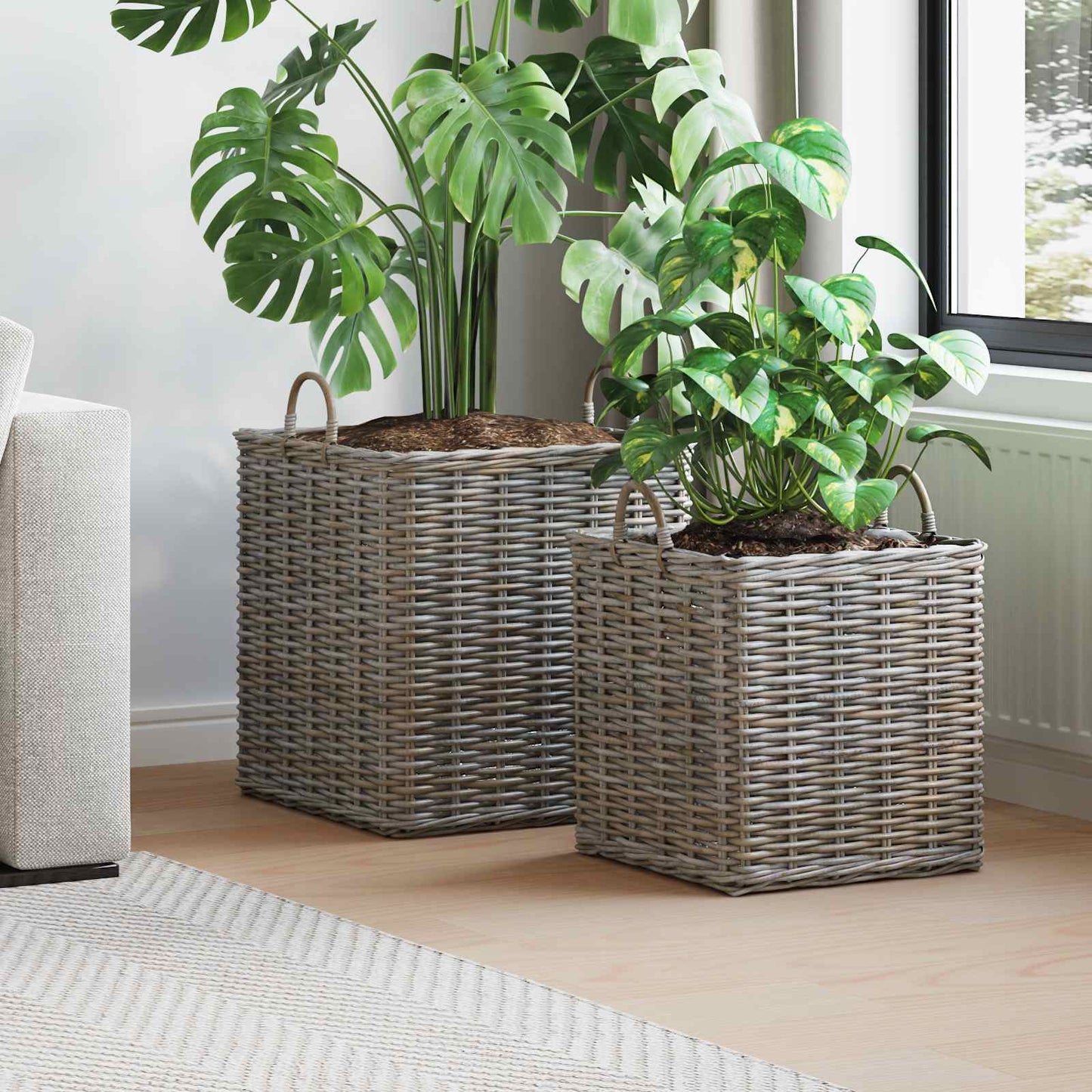 Plantenmand met opslag 2 pcs Grijs Lacak Riet