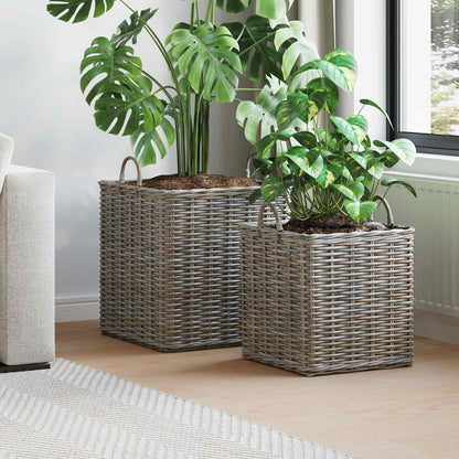 Plantenmand met opslag 2 pcs Grijs Lacak Riet