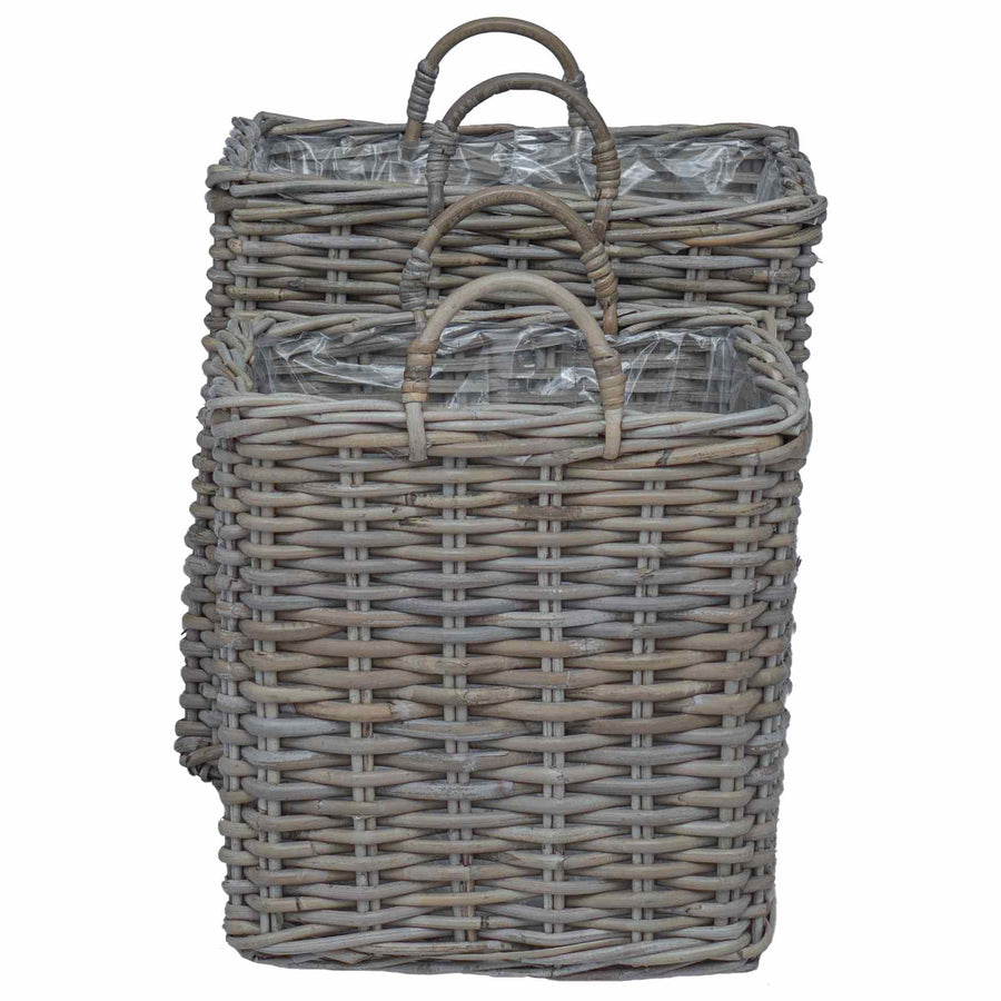 Plantenmand met opslag 2 pcs Grijs Lacak Riet