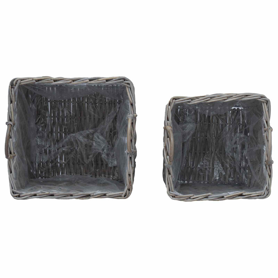 Plantenmand met opslag 2 pcs Grijs Lacak Riet