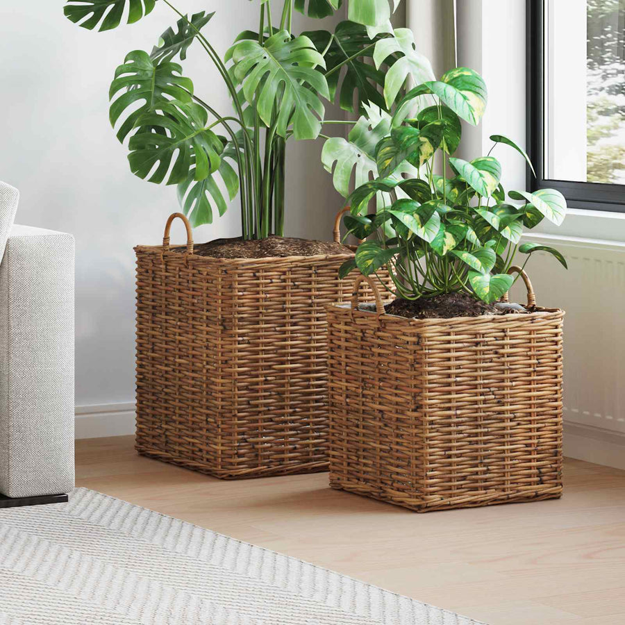 Plantenmand met opslag 2 st Natuurlijk Bruin Kubu Rattan