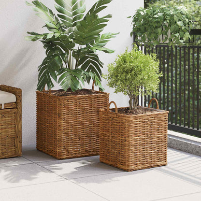 Plantenmand met opslag 2 st Natuurlijk Bruin Kubu Rattan